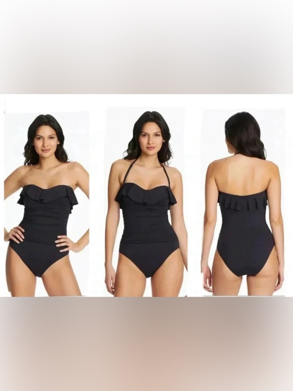 Bleu Rod Beattie Kore Ruffle Bandeau One Piece Swimsuit Size 12